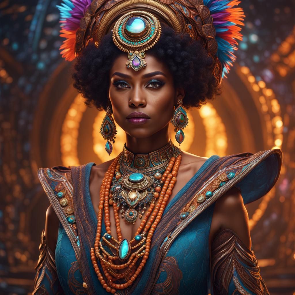Brown Woman Portrait in Detailed Fantasy Concept Art