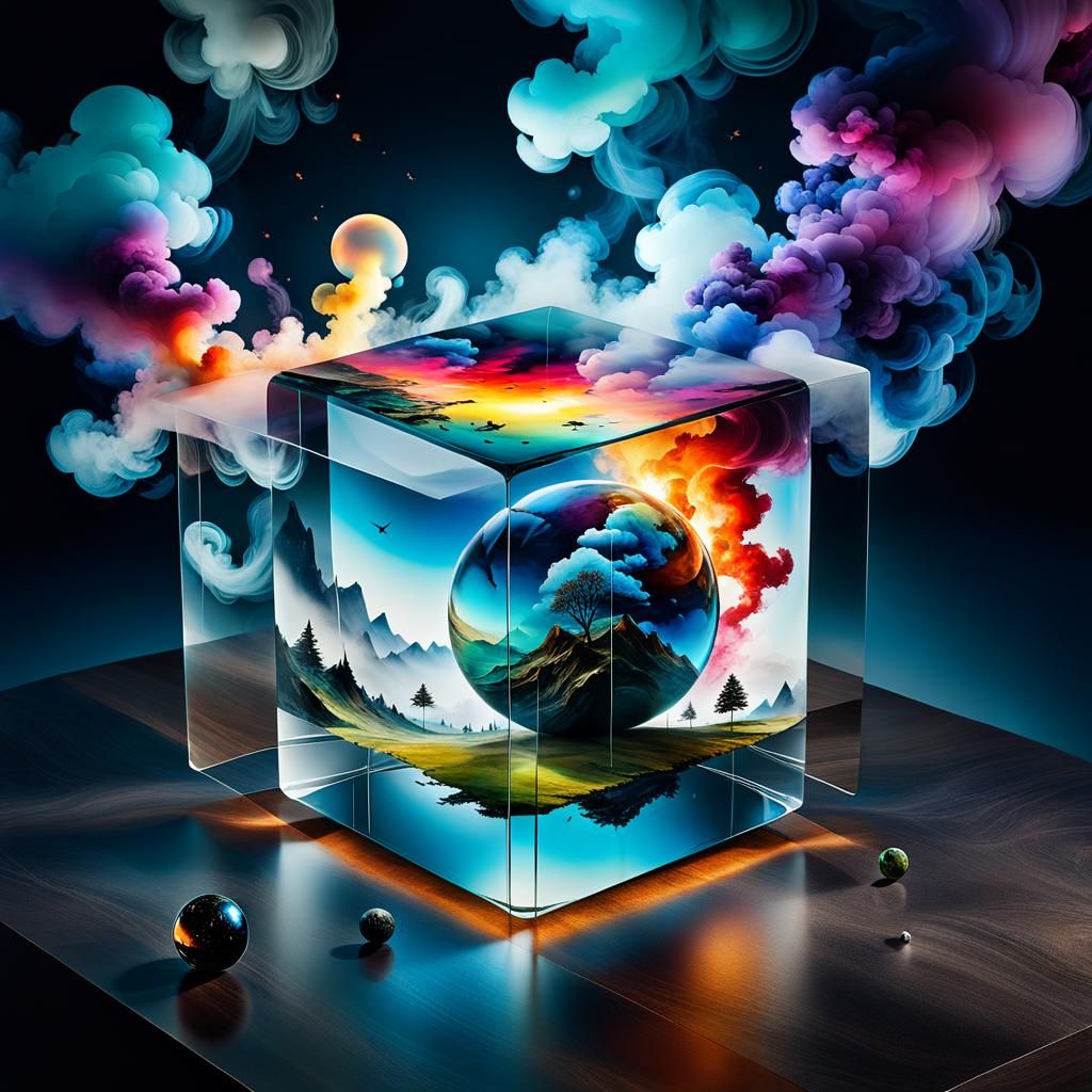 Abstract Landscape with Floating Smoke Sphere