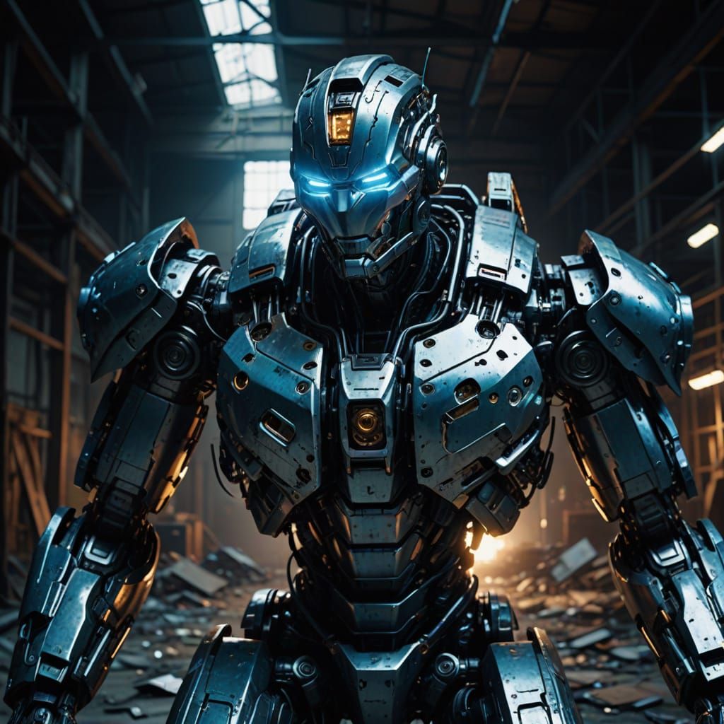 Cyberpunk Robot Smashed by Angry American in Abandoned Wareh...