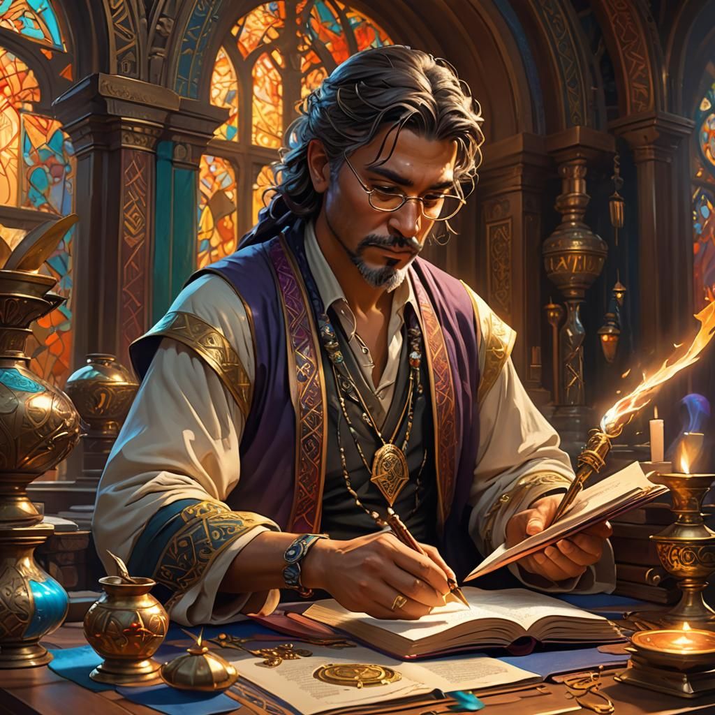 Hyperrealistic Scribe Copying Exotic Spell