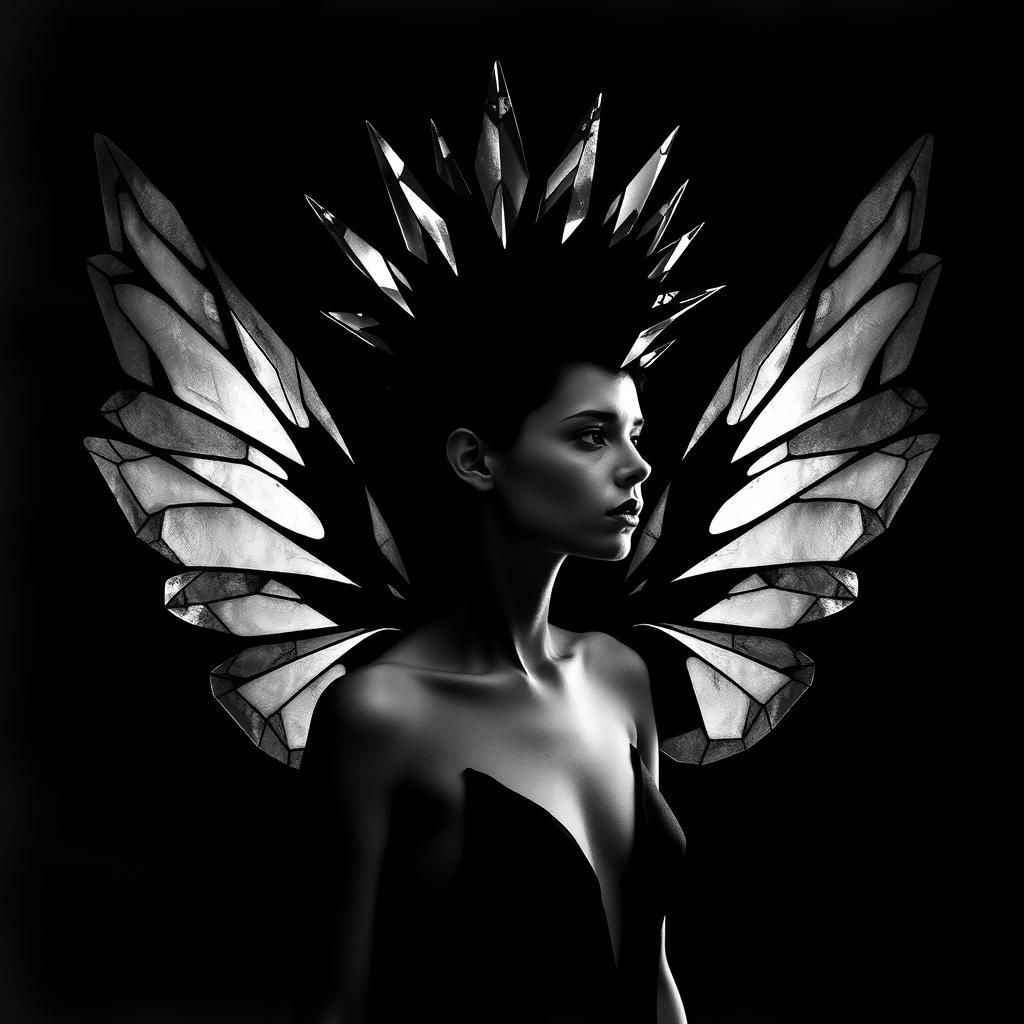 Gothic Geometric Fairy in Black and White Photogram Style
