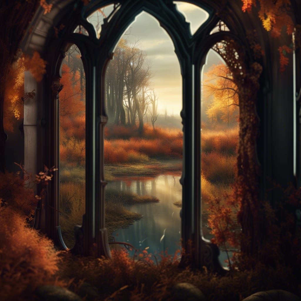 Autumn Swamp Seen Through a Window