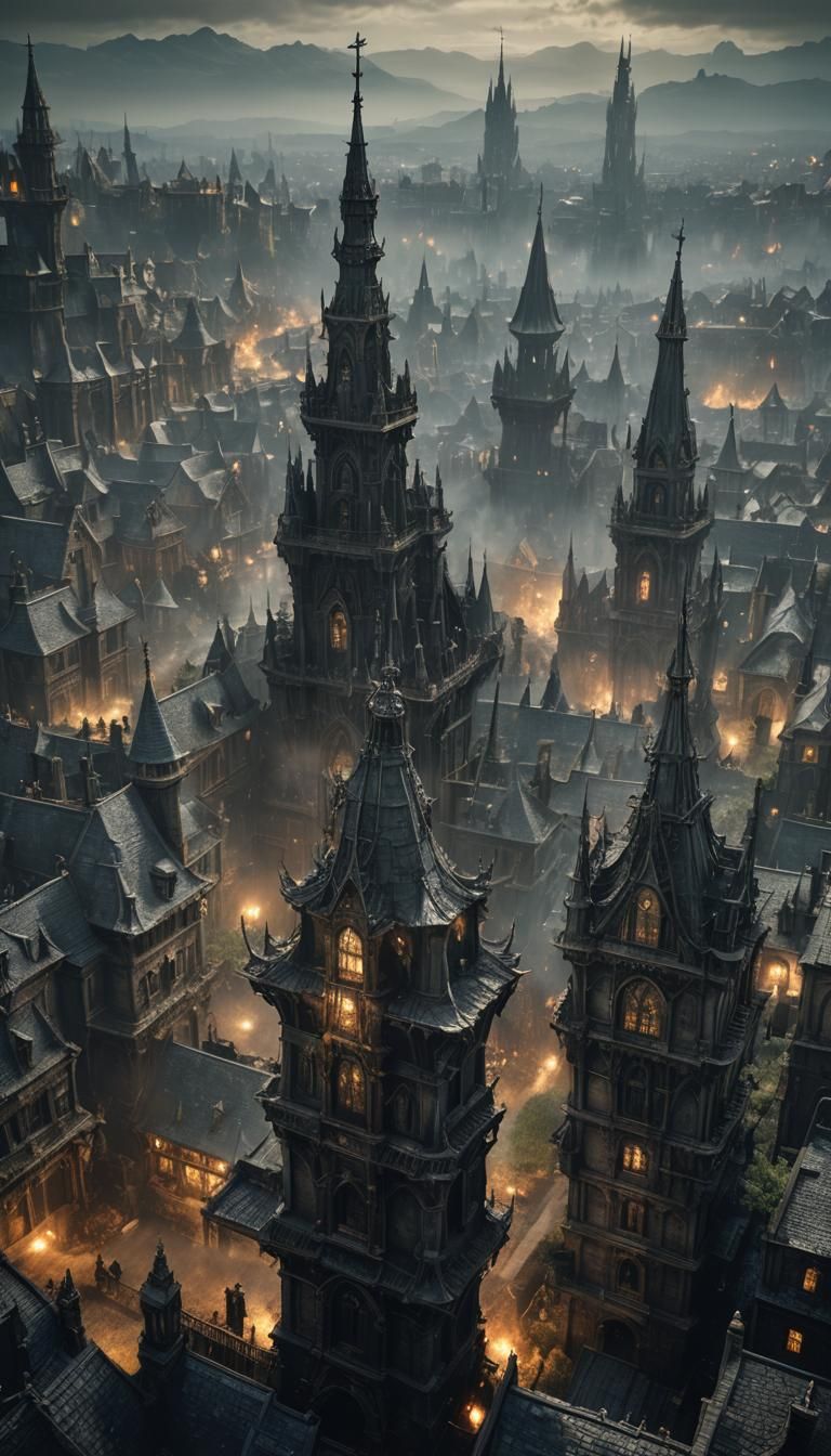 Gothic Towers of Yharnam in Bloodborne Style
