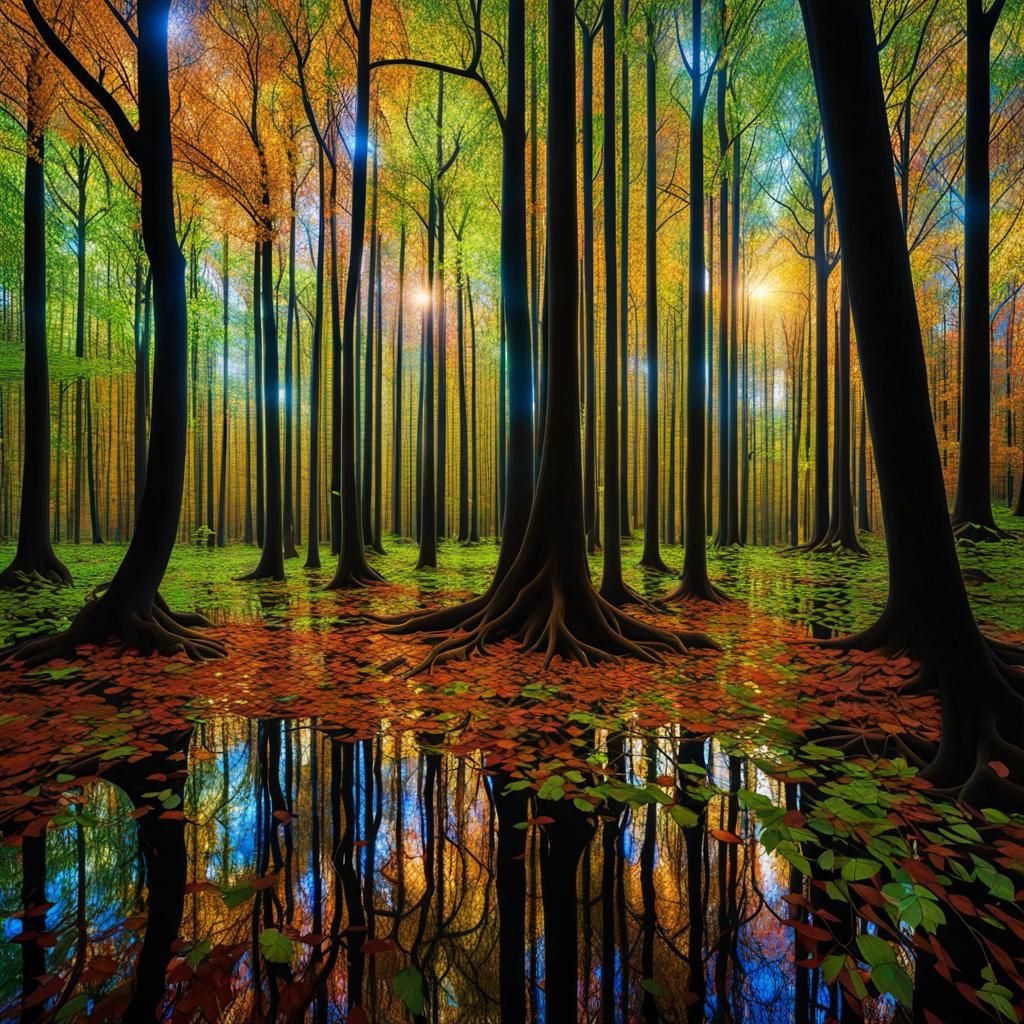 Upside Down Forest with Stained Glass Leaves