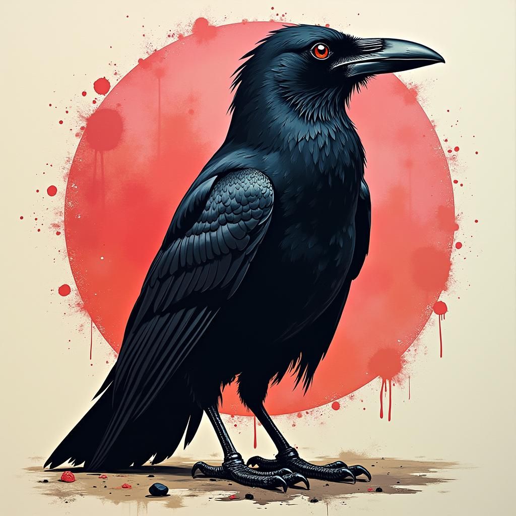 Raven Graphic Screen Print with Graffiti Elements