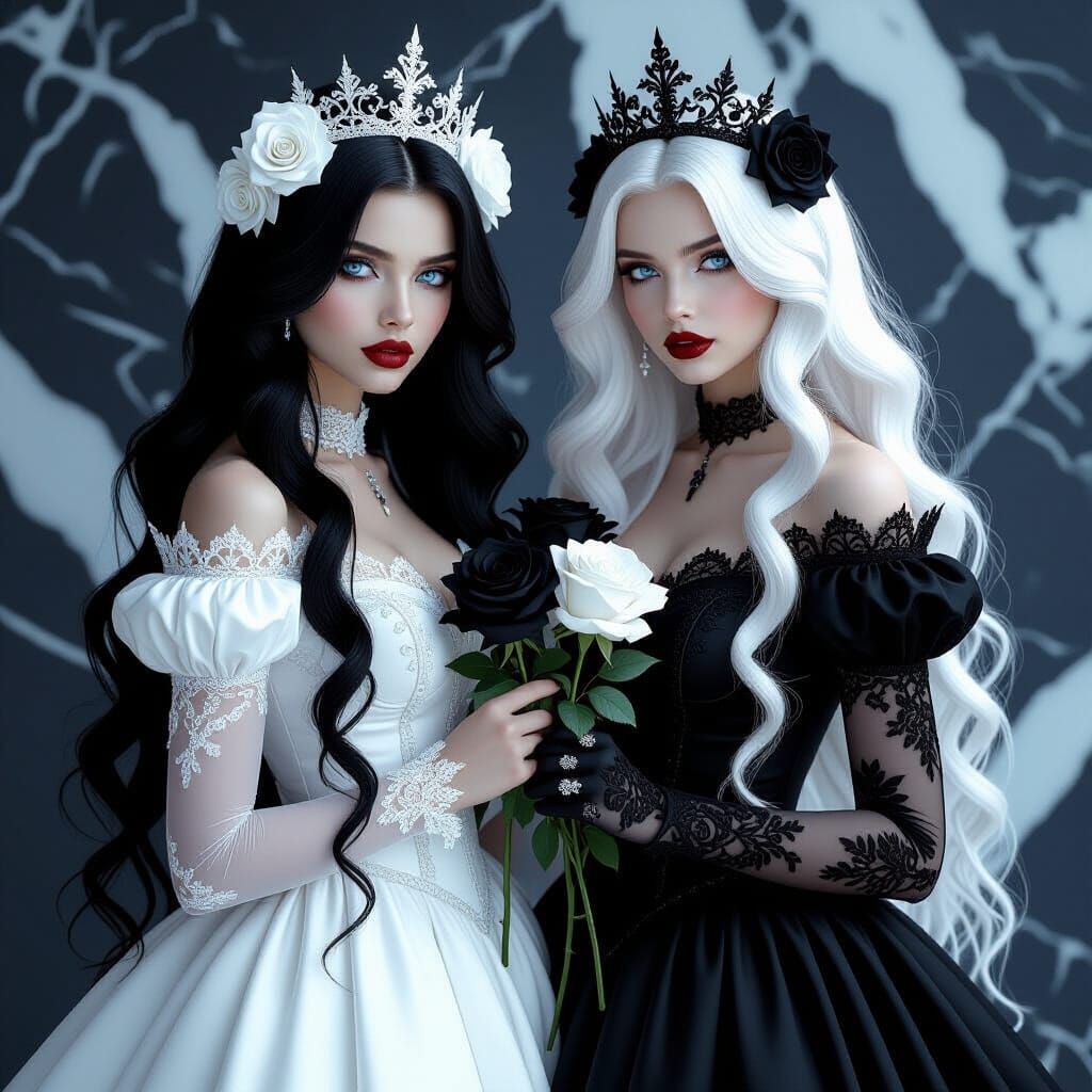 Gothic Twin Sisters Portrait in Monochromatic Style