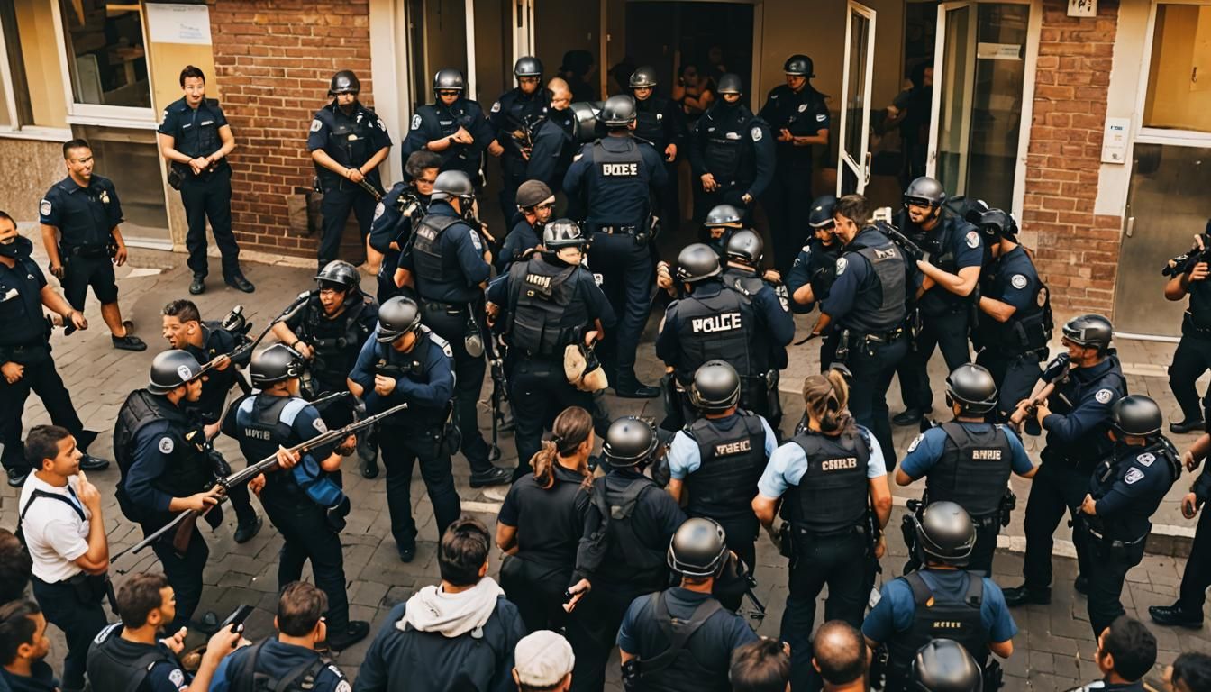 Insurrectionist Takeover of Police Station in Golden Hour