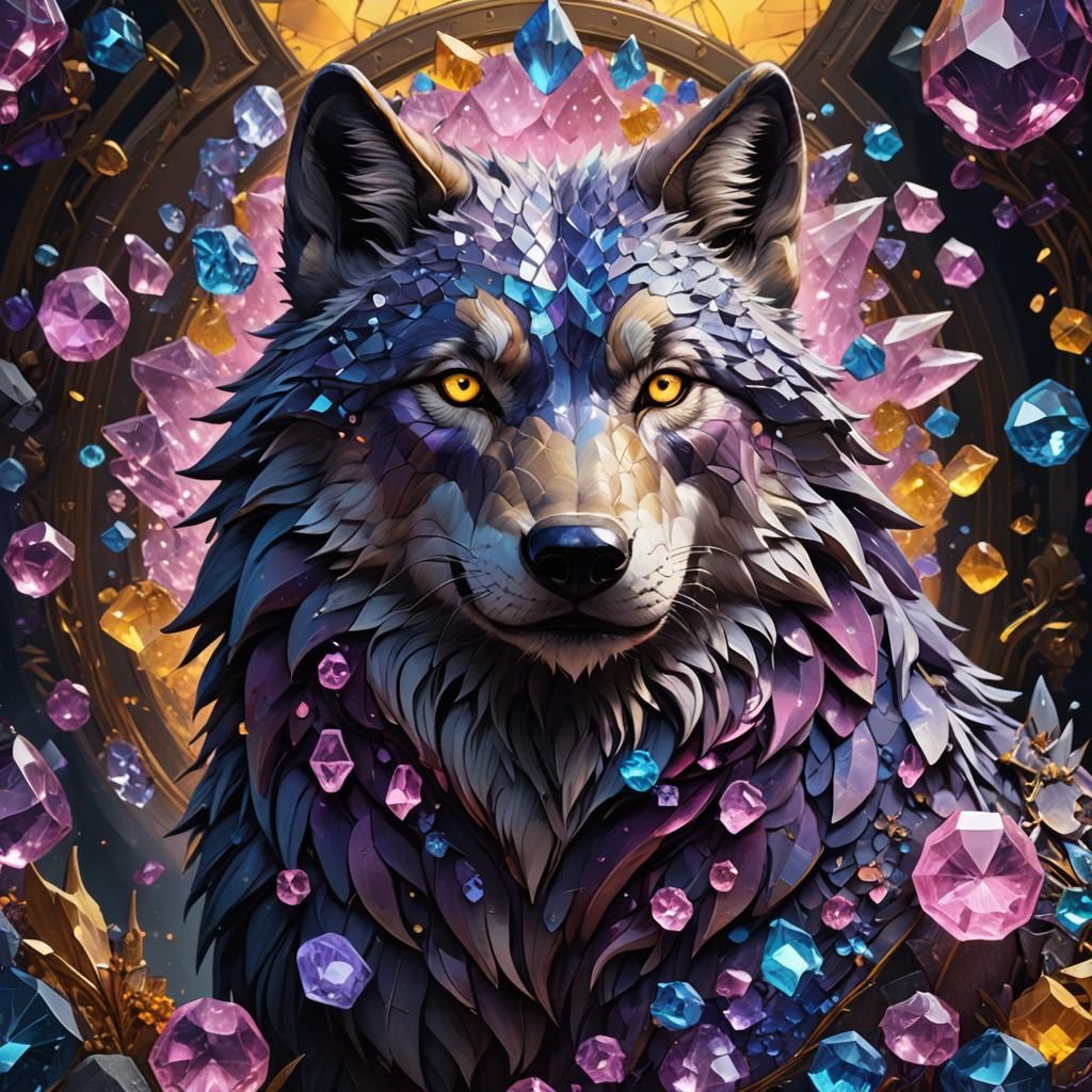 Crystalline Wolf: Hyperdetailed Dark Fantasy Concept Art
