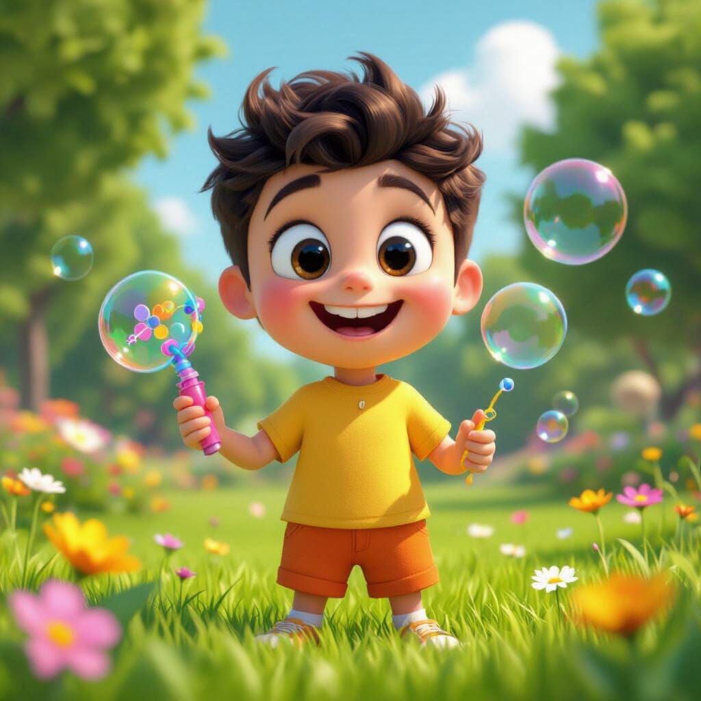 Joyful Cartoon Character in Pixar-style 3D Animation
