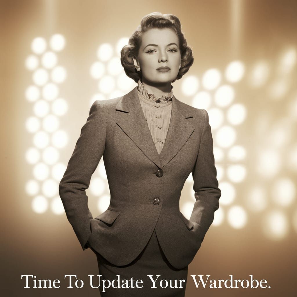 Elegant Woman in 1950s Grey Suit Exudes Timeless Charm