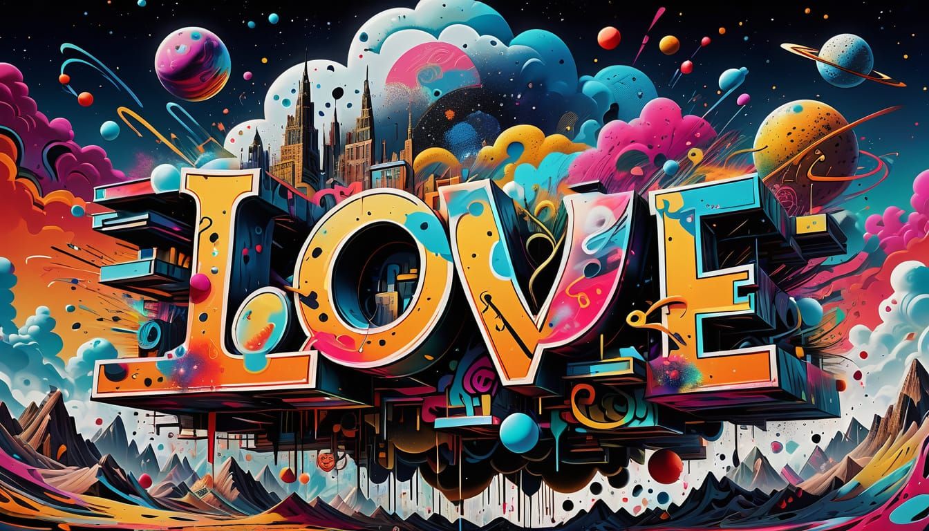 Cosmic LOVE Collage in Swirling Cloudscape