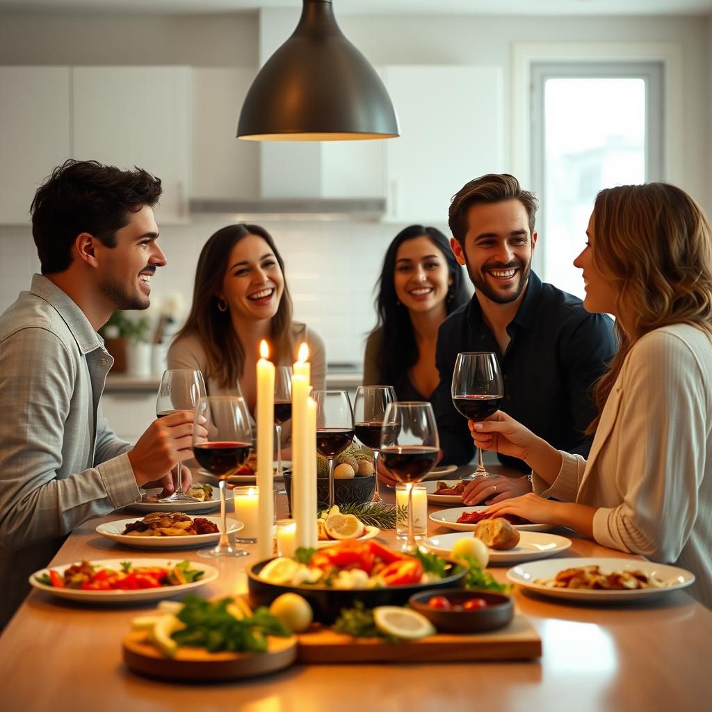 Friends Gather for Wine in a Modern Kitchen