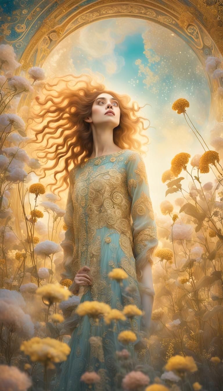 Woman in Surreal World, Klimt Golden Period Style