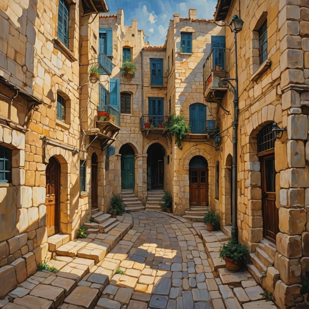 Old Jerusalem in Expressionist Neo-Impressionism Style