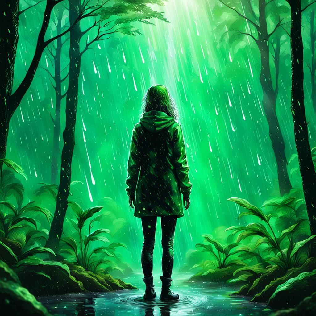 Rainy Forest: Wet Silhouette in Astral Cosmic Style