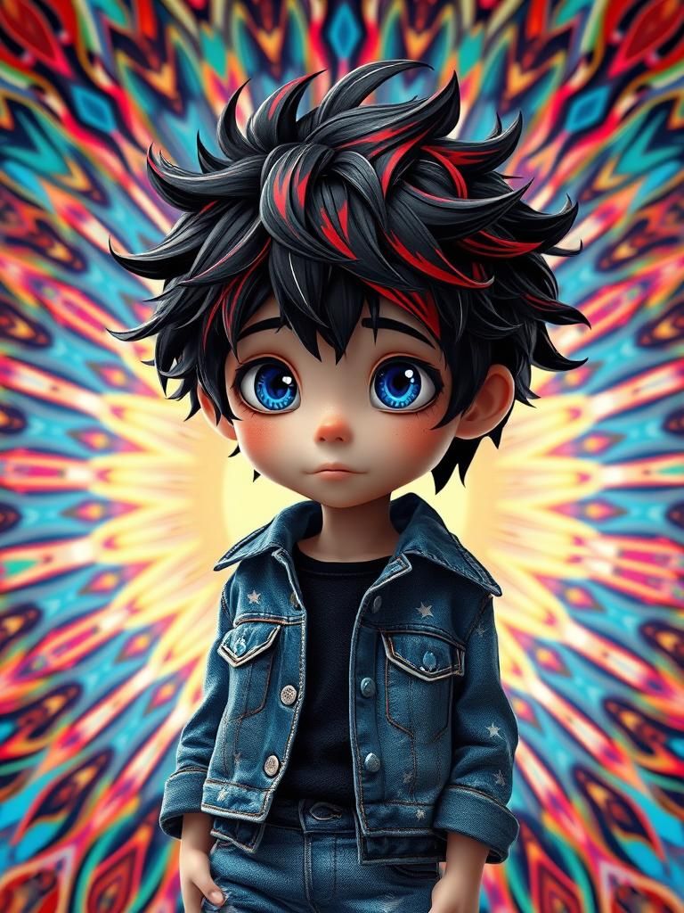 Full-body Animated Boy with Messy (bedhead) Black/Red Hair