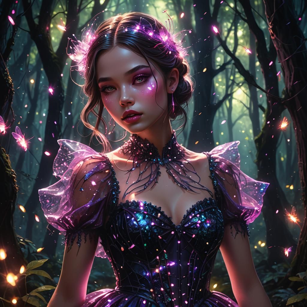 Whimsical Dark Magic Princess Shines in Glittering Forest