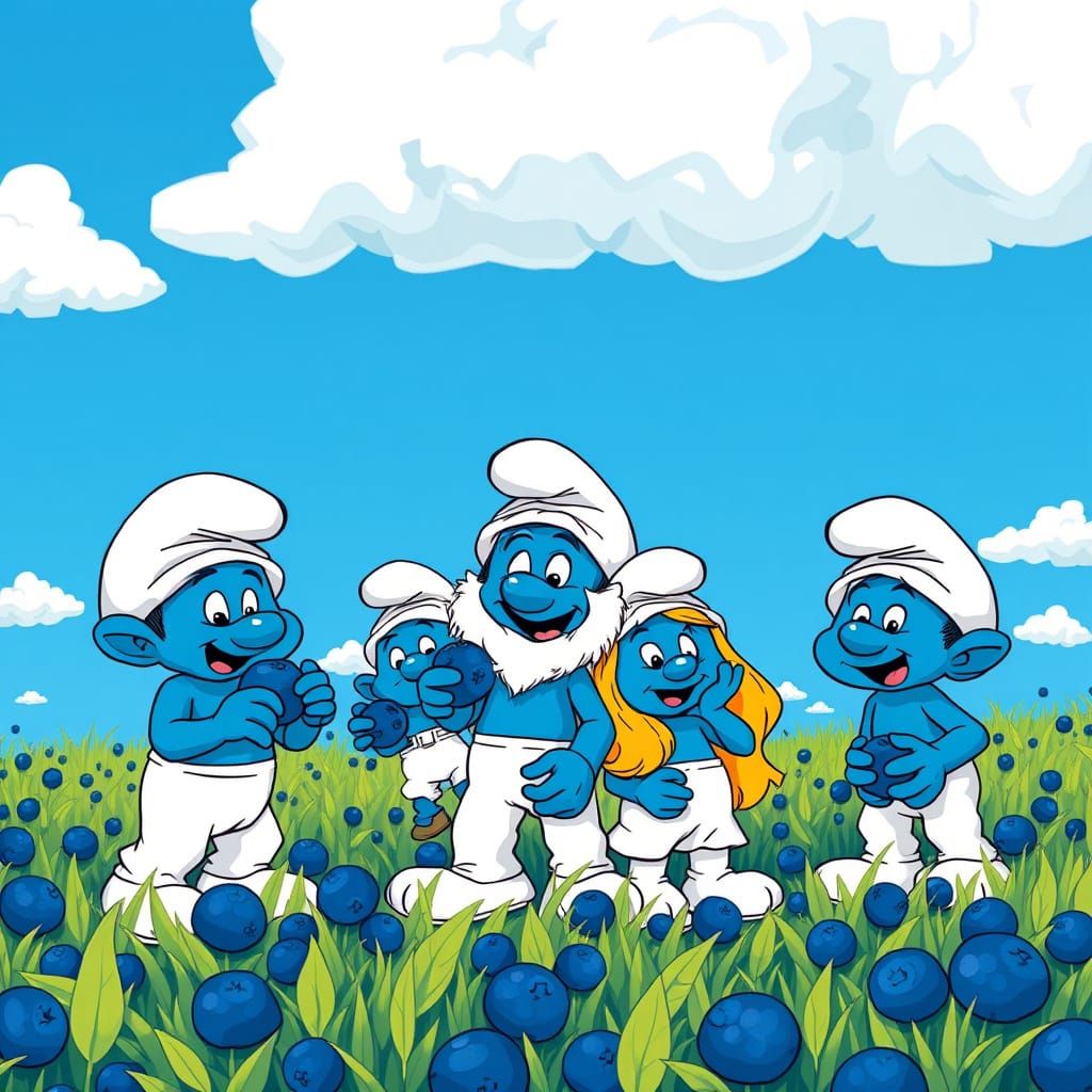 Smurfs in Whimsical Blue Meadow