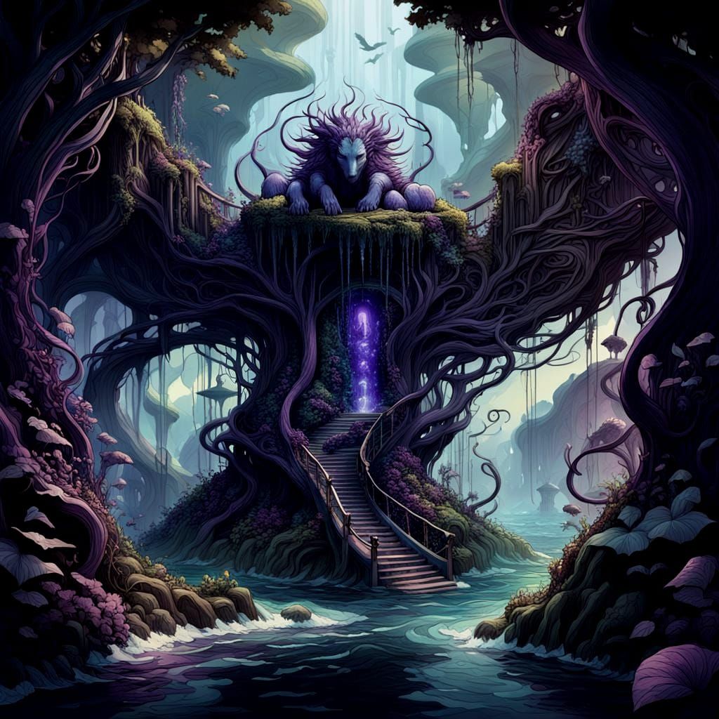 Magical Island with Creatures: Dark Fantasy Concept Art