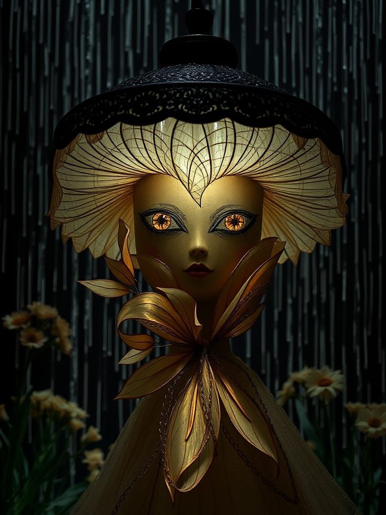 Dreamlike Figure in Metallic Paper Iris Folding Style