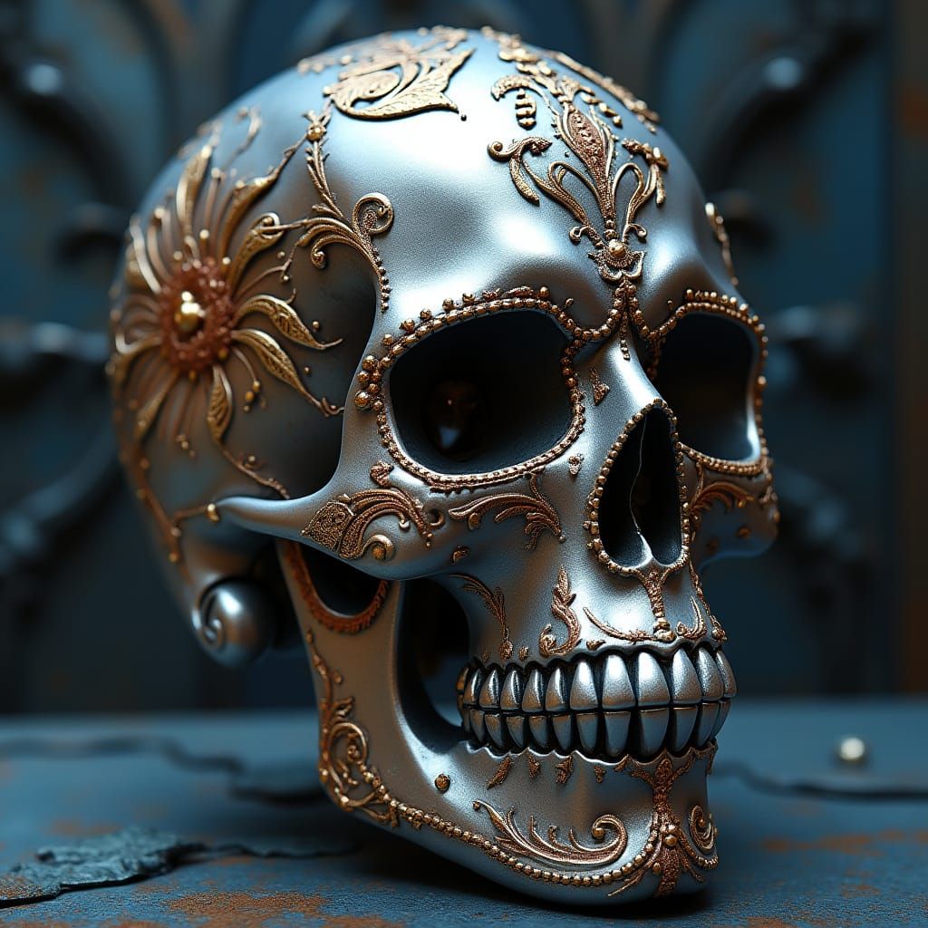 Metal Sugar Skull with Braided Patterns
