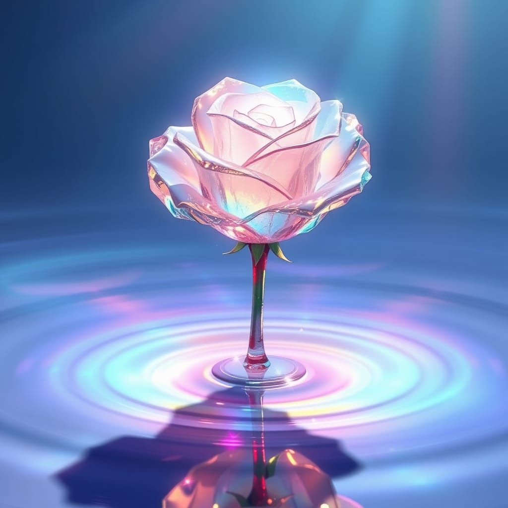 Crystal Rainbow Rose Radiating Light, 8K Render