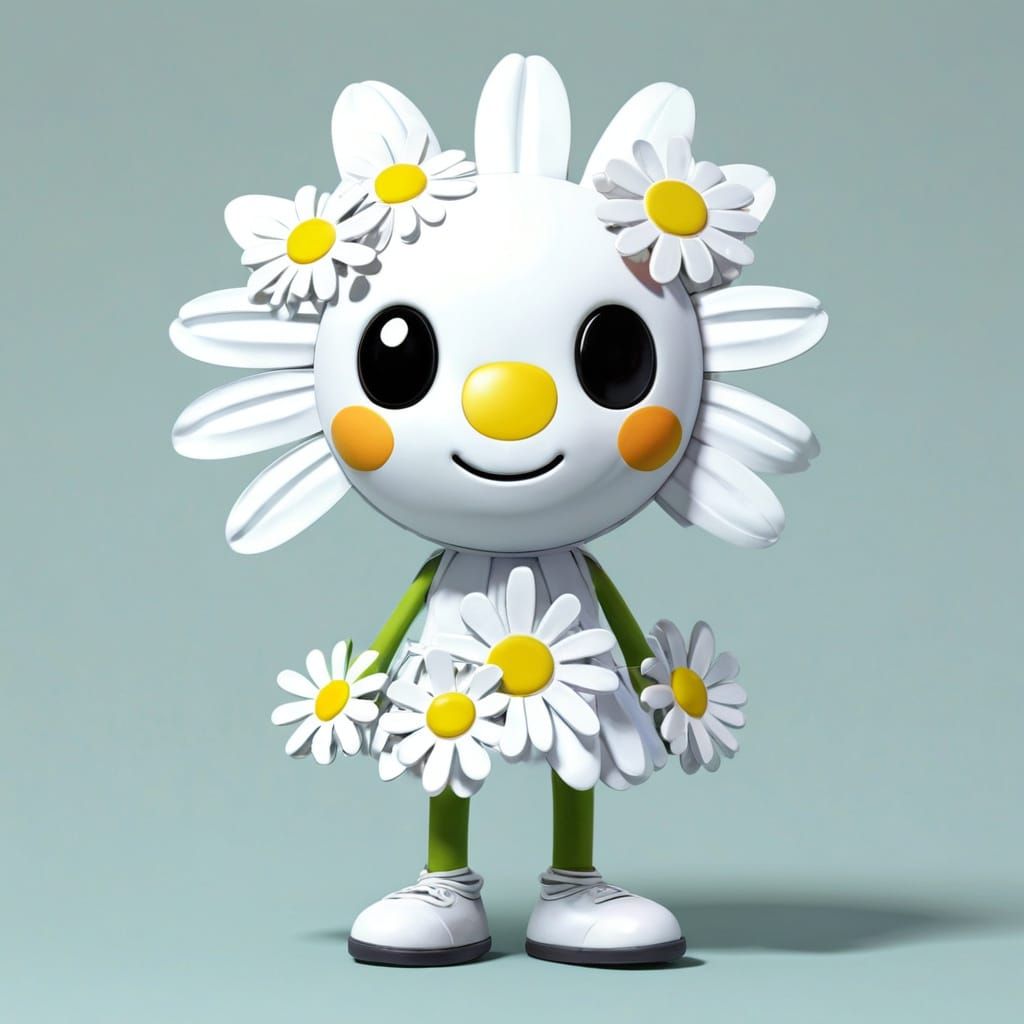 Anthropomorphic Daisy in Kawaii Style