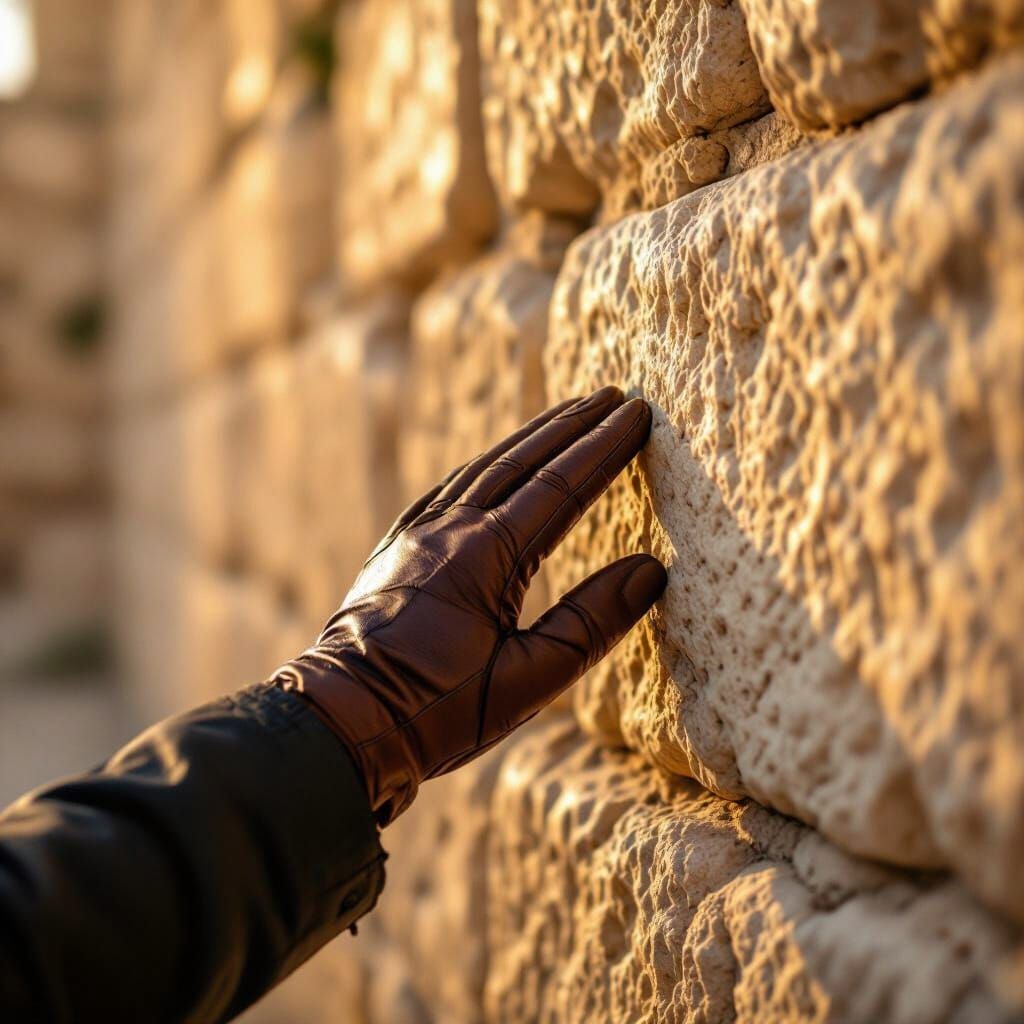 Hand Touches Ancient Jerusalem Stone Wall