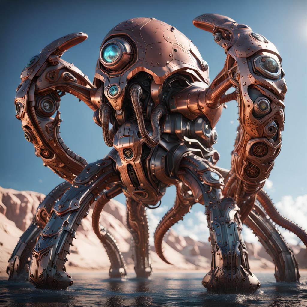 Armored Giant Battle Octopus in Sci-Fi Mech Style