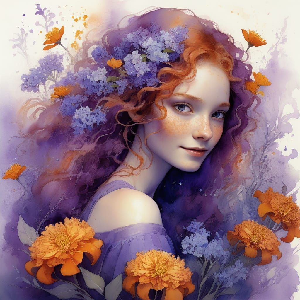 Woman in Flowers, Surrealist Digital Art