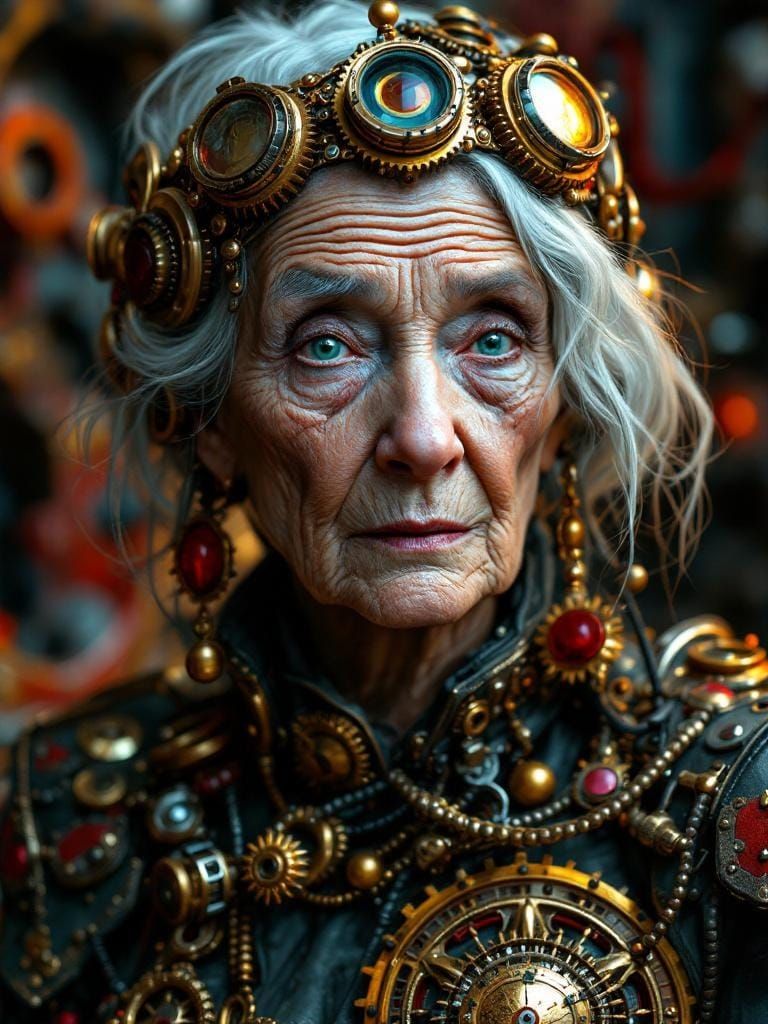 Steampunk Lady with Gold Gears in 3D Anime Style