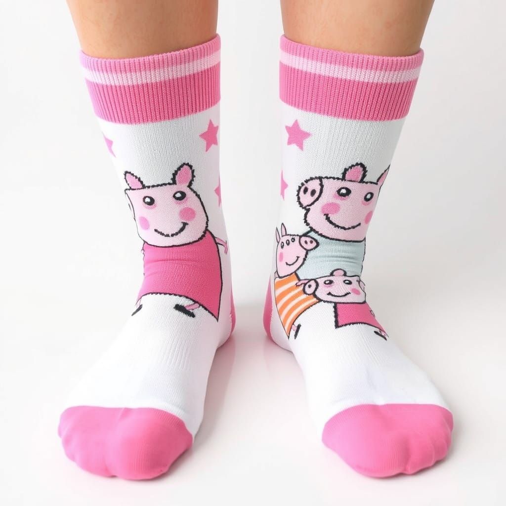Percy Pig Family Socks in Pink and White