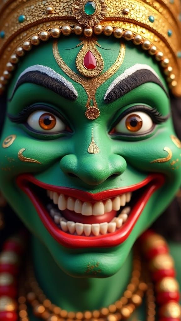 Hyper-Realistic Kathakali Portrait Embodies Joyful Humor