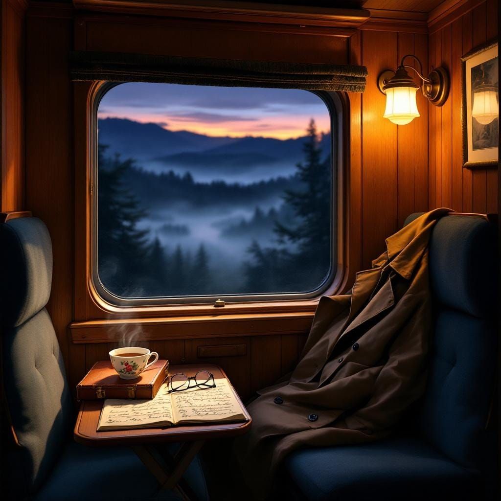 Cozy 1960s Train Compartment in Hyperrealistic Style