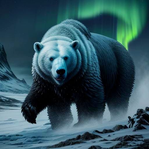 Armored Polar Bear on Snowy Tundra in Graffiti Art