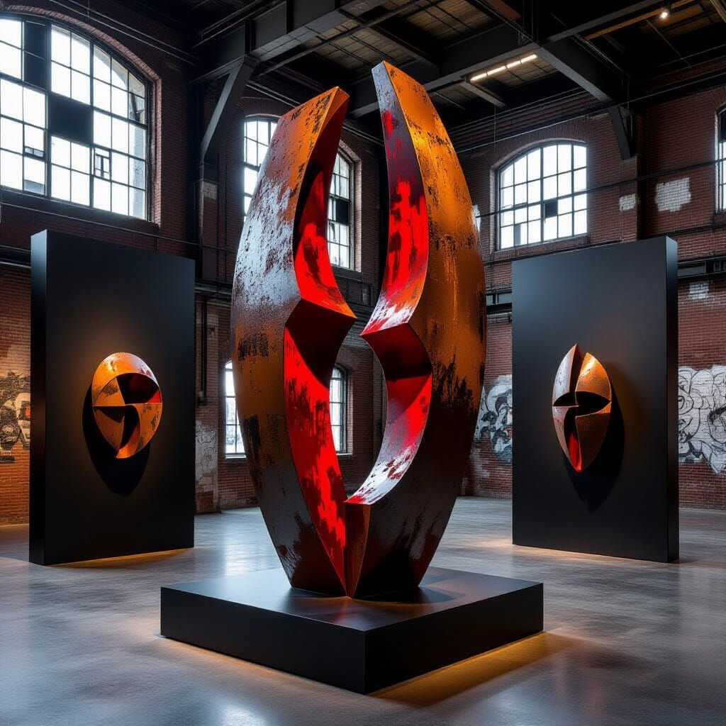 Rusted Iron Sculpture in Industrial Style