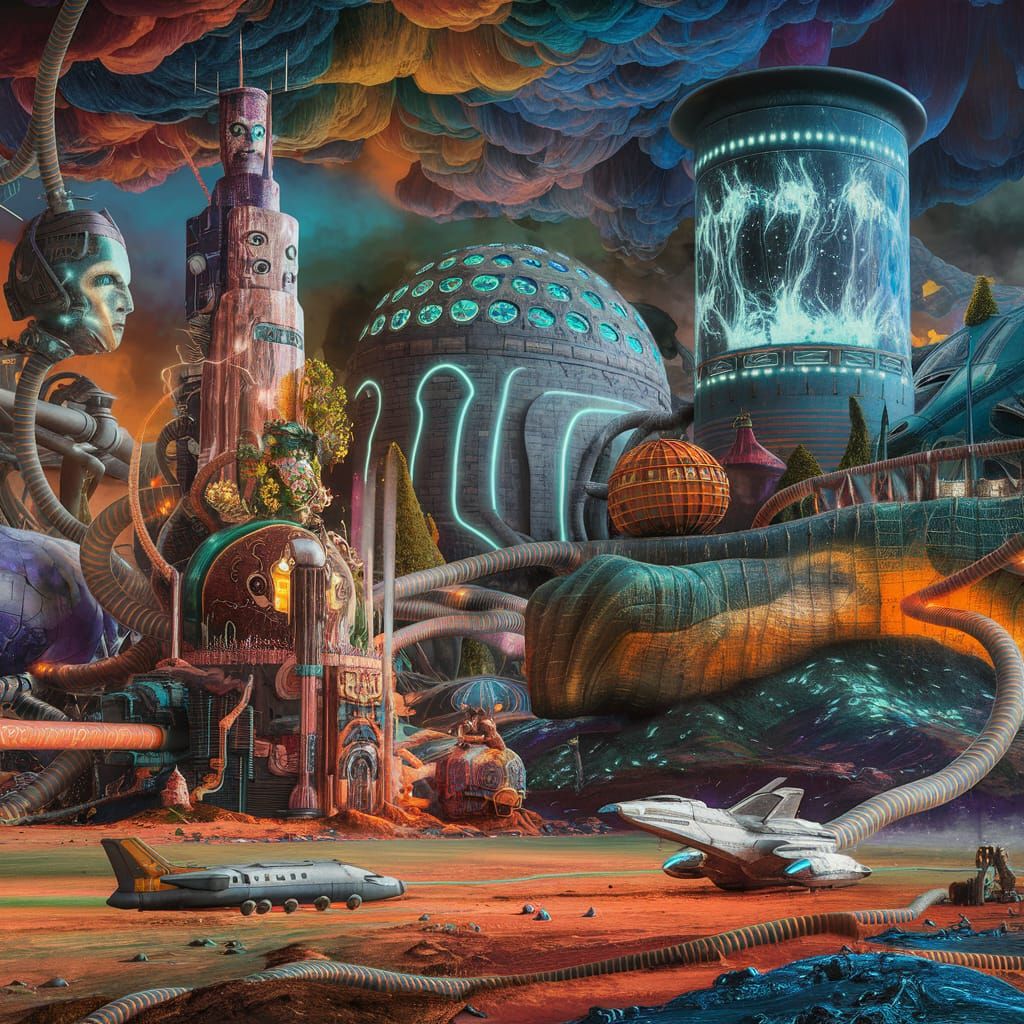 Vibrant Alien Landscape with Futuristic Architecture