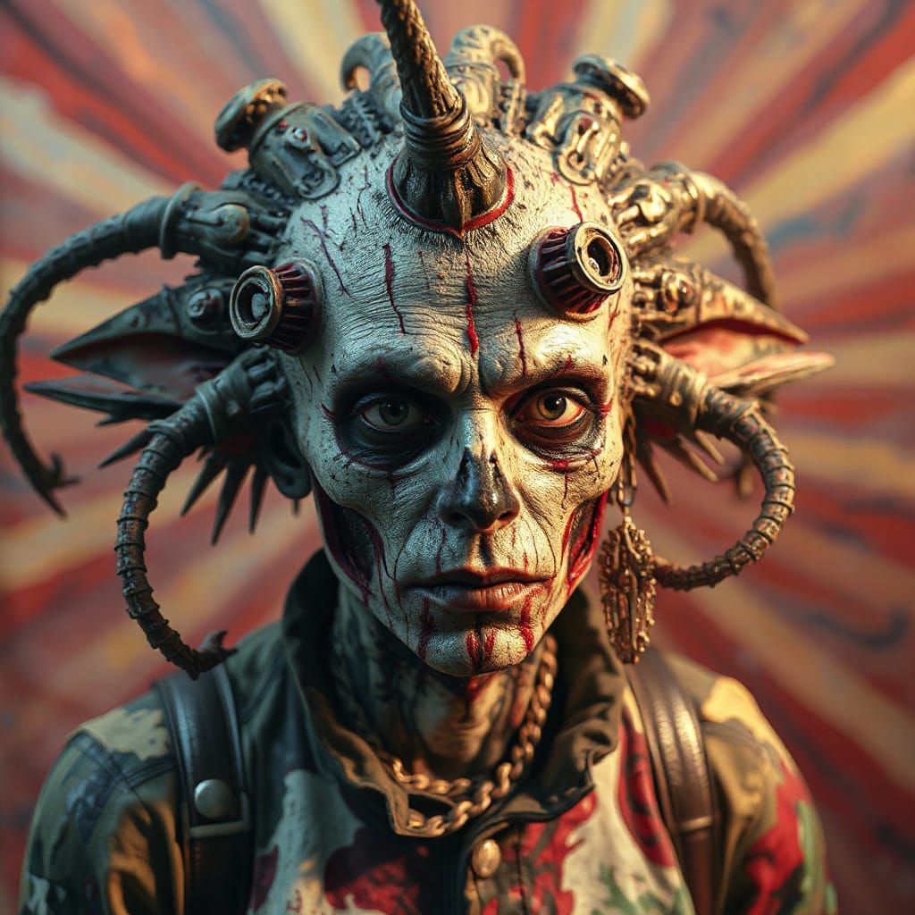 Punk Carnival Portrait in Abstract Expressionism Style