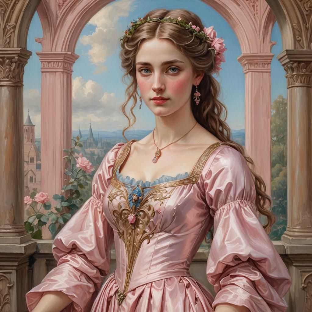 Medieval Noblewoman in Pre-Raphaelite Oil Painting