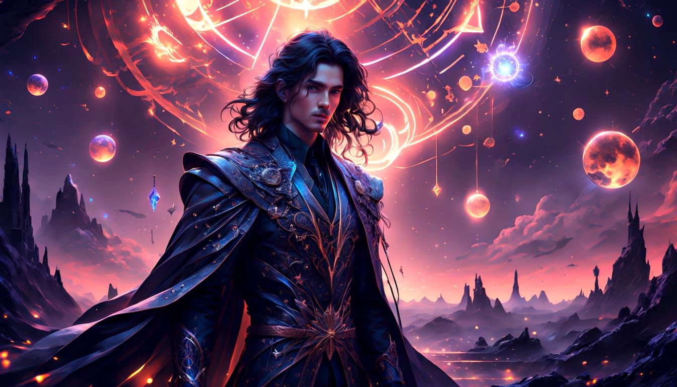 Mystical Portrait with Eclipsed Sun, as Digital Airbrush Art