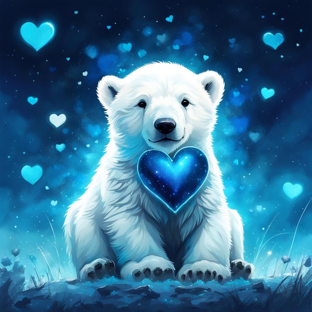 Cute Polar Bear Cub in Bioluminescent Love Field