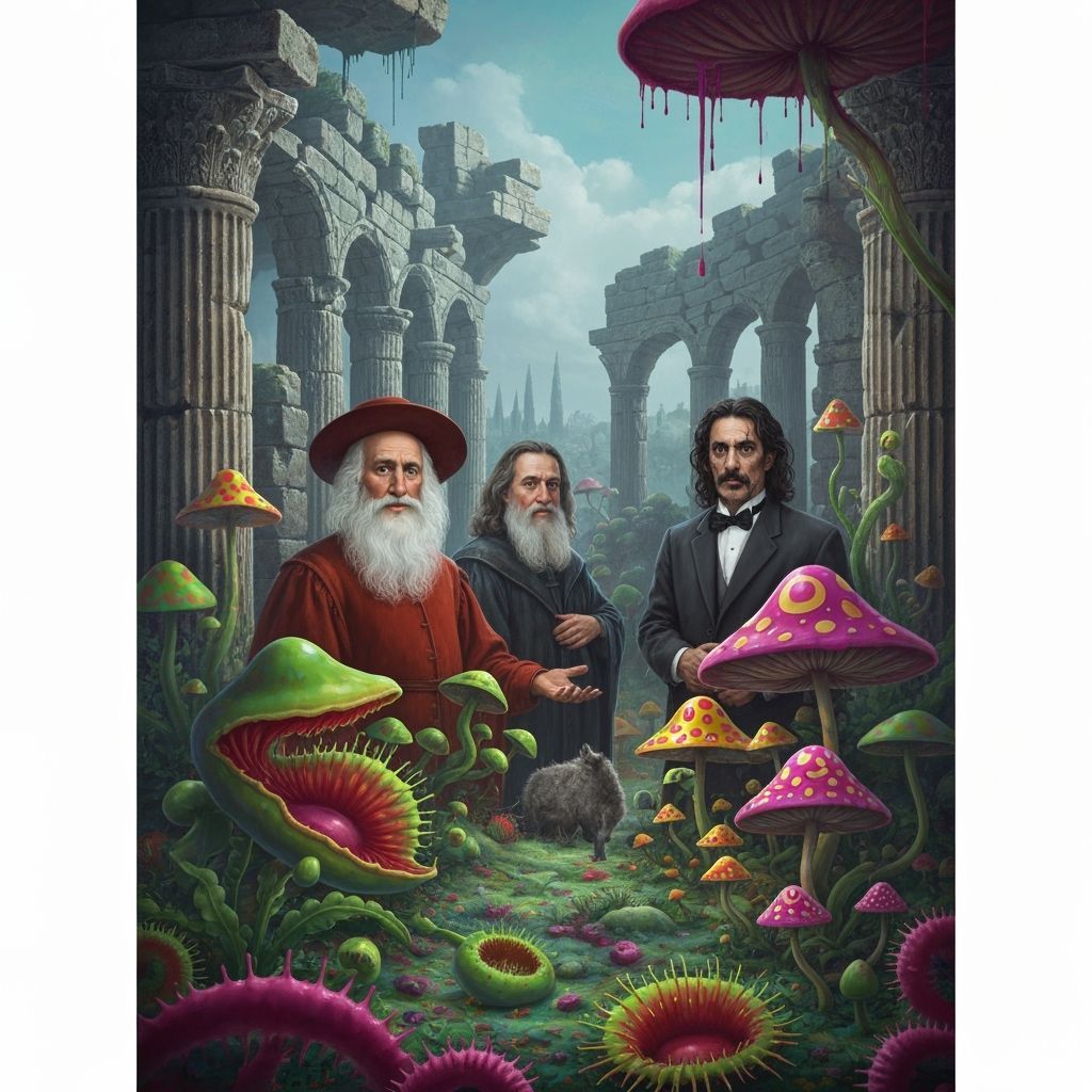 Surreal Ancient Ruins with Psychedelic Flora