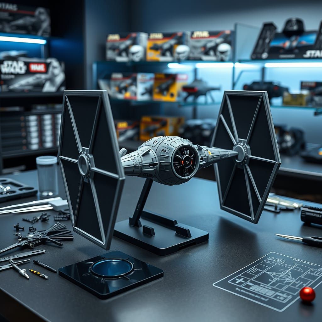 Sleek Modeler's Workshop with TIE Fighter Mid-Assembly