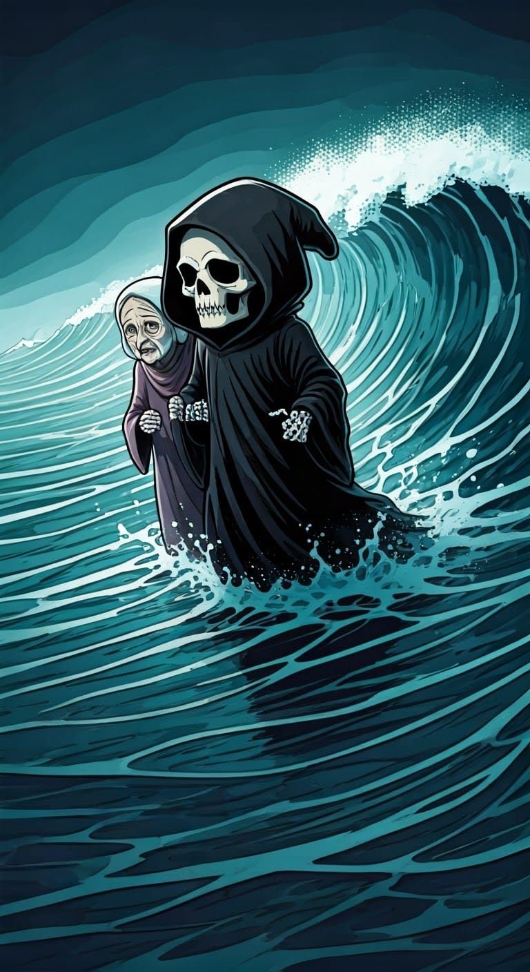 Friendly Grim Reaper Walks on Water