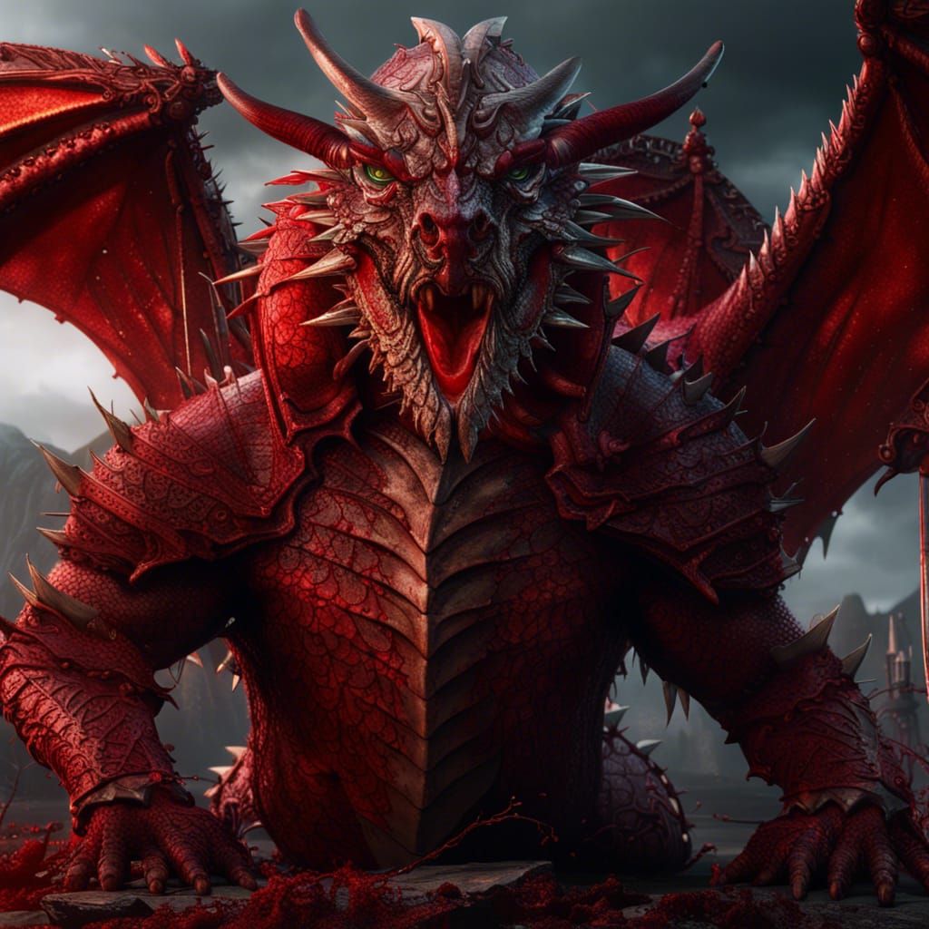 Armored Red Dragon in Blood: Fantasy Concept Art