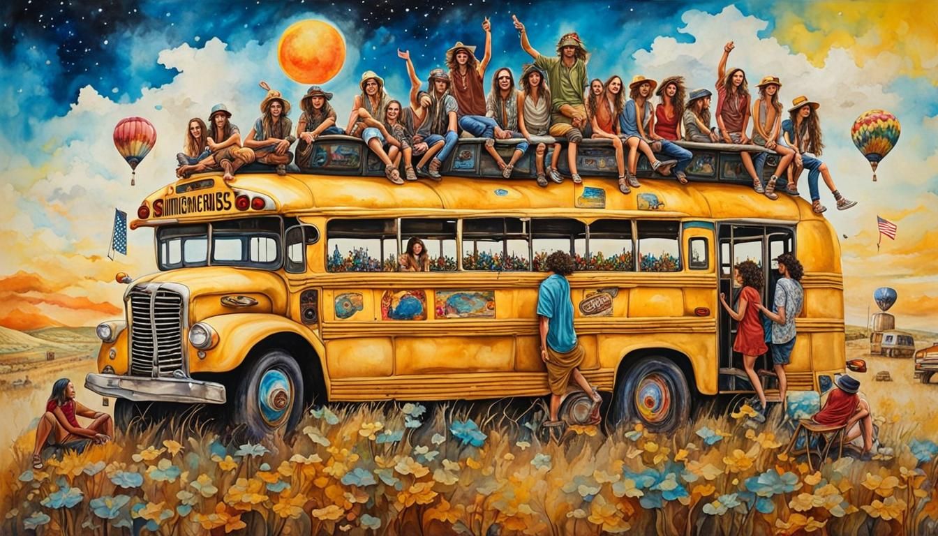 Hippies on a Bus: Surreal Alcohol Ink Art