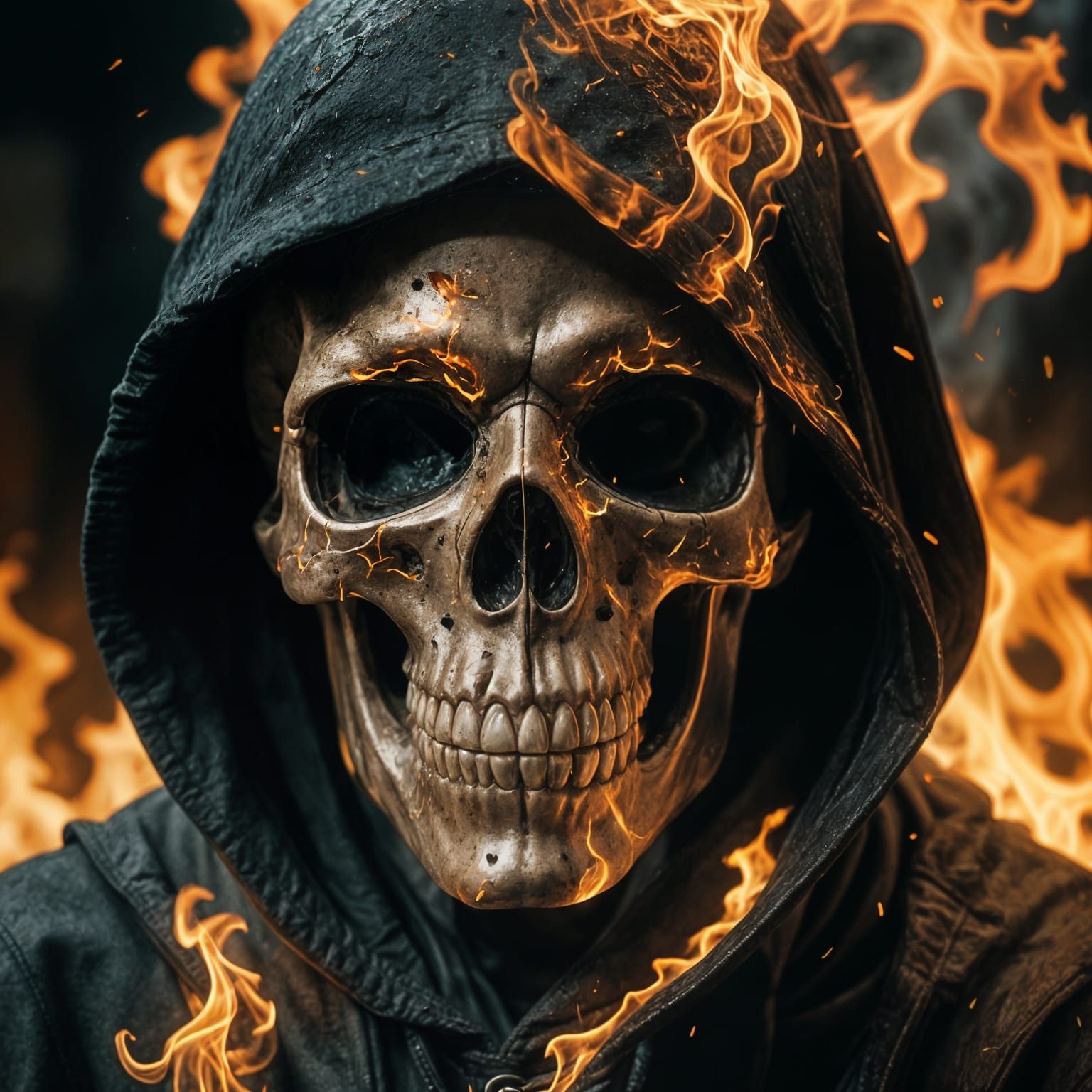 Flaming Skull: Cinematic and Dramatic Image