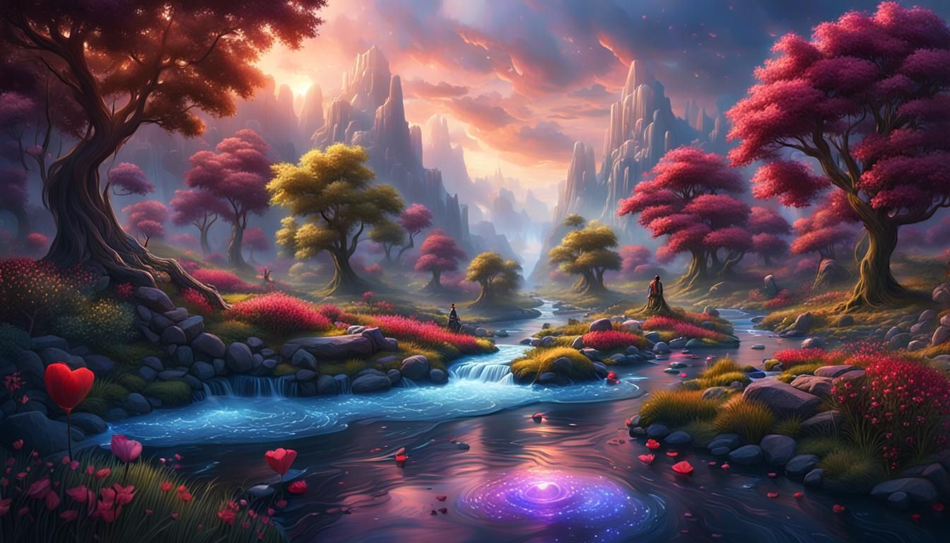 Fantastical River of Love: Detailed Digital Painting