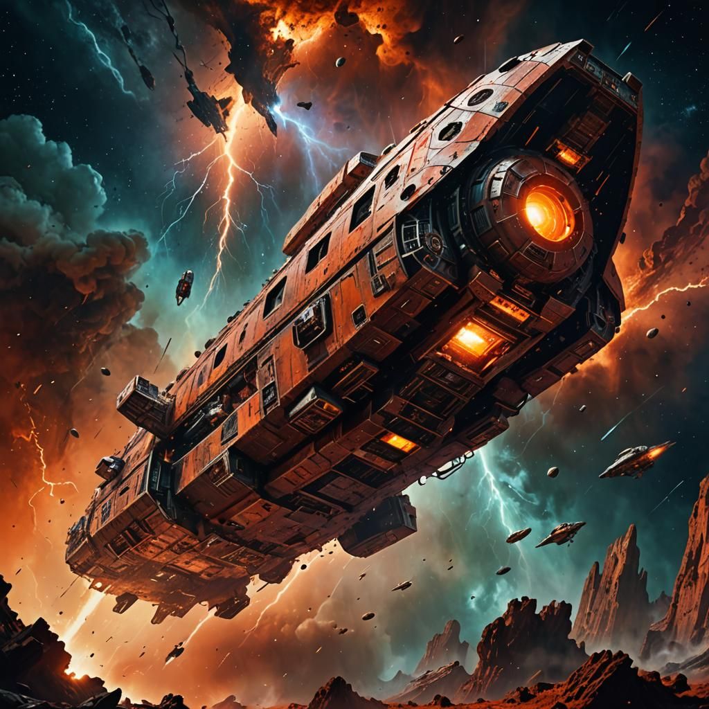 Colossal Spaceship Decay in Deep Space Storm