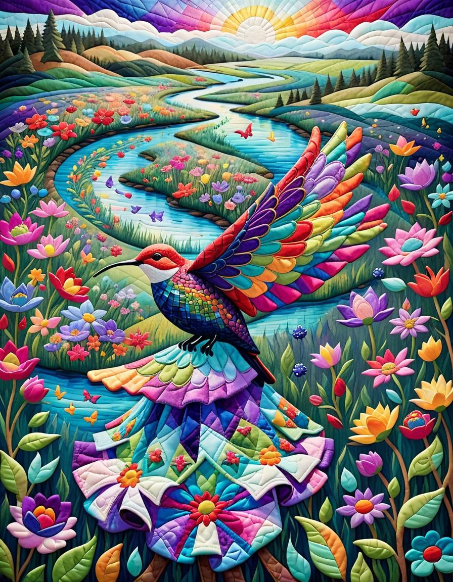 Dreamy Enchanted Beauty in Quilted Art Style